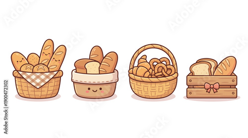 bread basket cute cartoon vector set , isolate on a white background. SVG and PNG