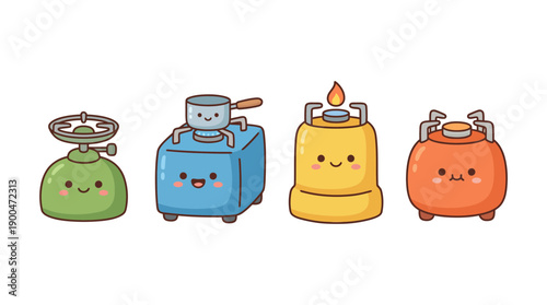 camping stove cute cartoon vector set , isolate on a white background. SVG and PNG