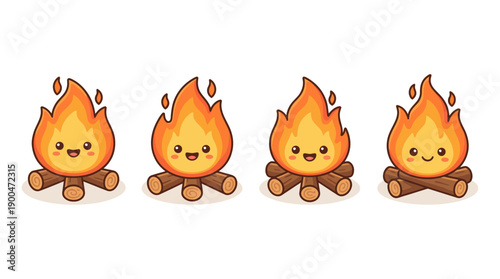 campfire cute cartoon vector set , isolate on a white background. SVG and PNG