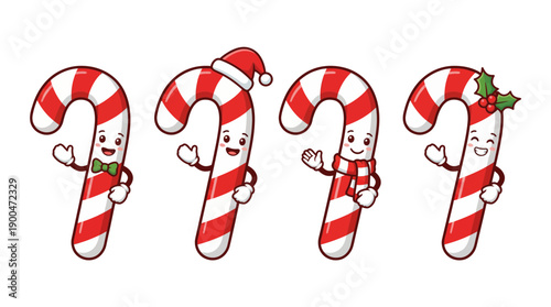candy cane cute cartoon vector set , isolate on a white background. SVG and PNG