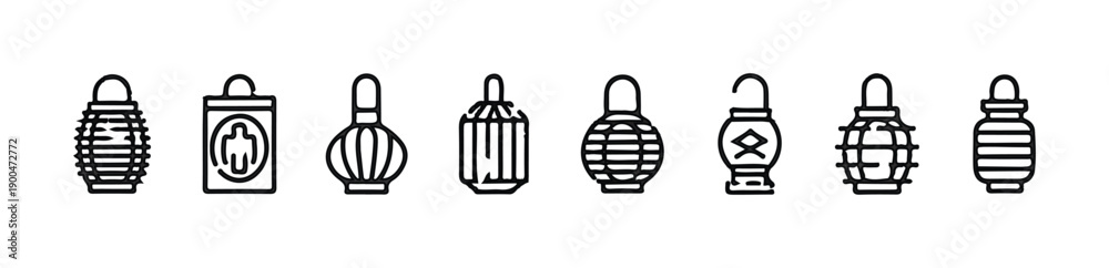Fototapeta premium Traditional decorative holiday lanterns outline icon collection for graphic design elements and web application interfaces