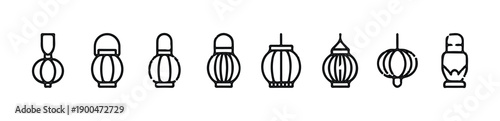 set of traditional black lanterns icons oriental style hanging lanterns festive decoration
