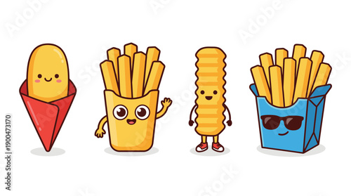 french fries cute cartoon vector set , isolate on a white background. SVG and PNG