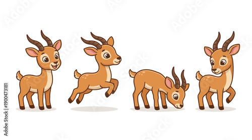 gazelle cute cartoon vector set , isolate on a white background. SVG and PNG