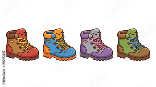 hiking boots cute cartoon vector set , isolate on a white background. SVG and PNG