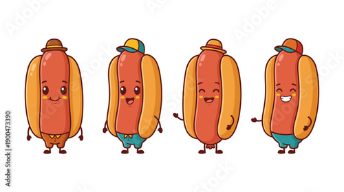 hotdog cute cartoon vector set , isolate on a white background. SVG and PNG