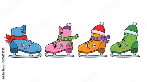 ice skates cute cartoon vector set , isolate on a white background. SVG and PNG
