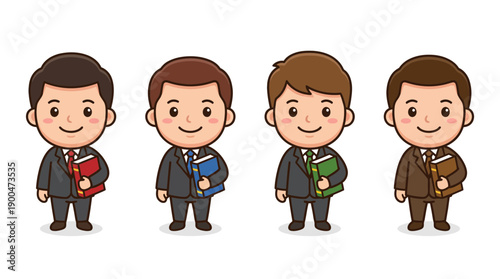 lawyer holding a law book cute cartoon vector set , isolate on a white background. SVG and PNG