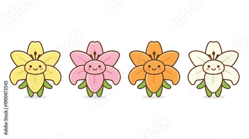 lily cute cartoon vector set , isolate on a white background. SVG and PNG