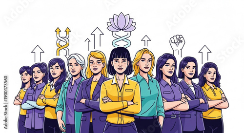 Diverse group of confident women standing together in solidarity and empowerment