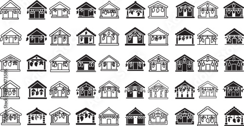 collection of various butcher shop icons in black and white