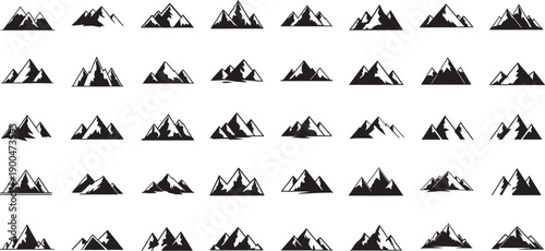 Collection of black tent icons in six horizontal rows