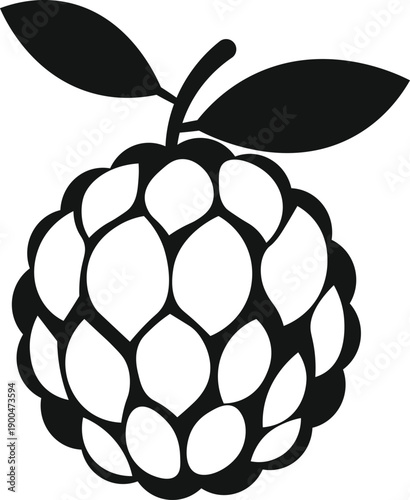 Custard Apple Fruit with Leaves Silhouette Icon for Exotic and Sweet Produce