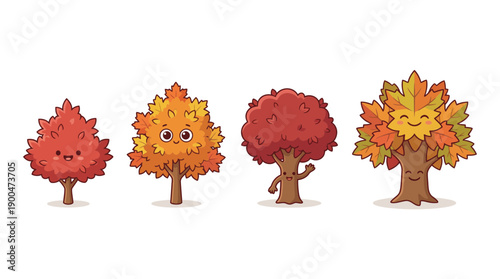 maple tree cute cartoon vector set , isolate on a white background. SVG and PNG