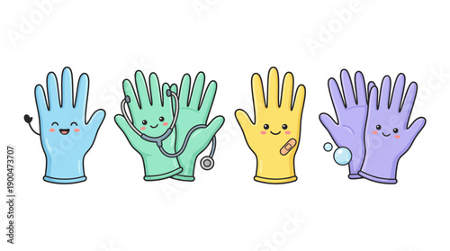 medical gloves cute cartoon vector set , isolate on a white background. SVG and PNG