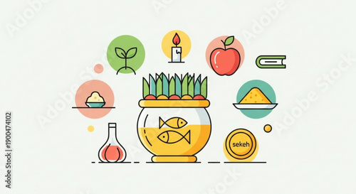 Nowruz traditional symbols and objects for persian new year celebration