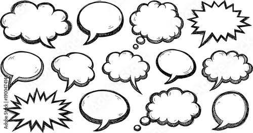 Collection of Cartoon Speech Bubbles and Thought Bubbles.