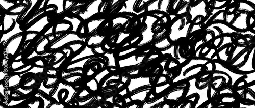 Seamless brush stroke scribbles texture. Grunge rough sketched scrawl background. Repeated hand drawn abstract doodles pattern. Black bold pencil chalk or crayon squiggle lines wallpaper. Vector