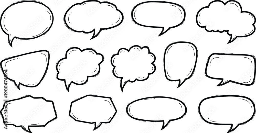 Fototapeta premium Collection of various blank speech bubbles in different shapes and sizes.