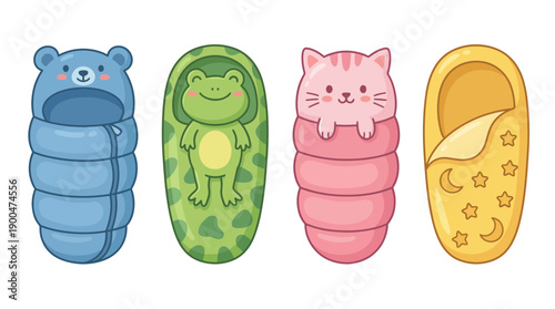 sleeping bag cute cartoon vector set , isolate on a white background. SVG and PNG