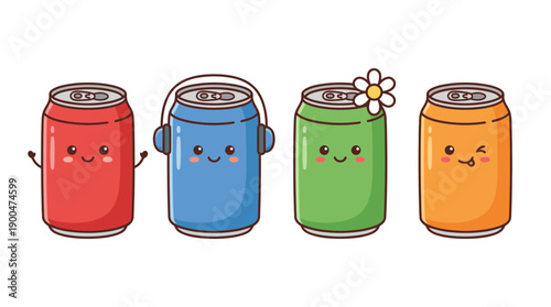 soda can cute cartoon vector set , isolate on a white background. SVG and PNG