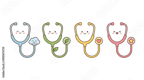stethoscope cute cartoon vector set , isolate on a white background. SVG and PNG