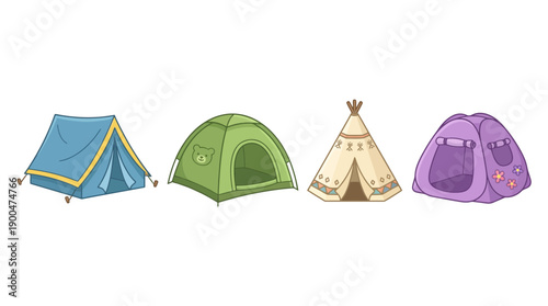 tent cute cartoon vector set , isolate on a white background. SVG and PNG