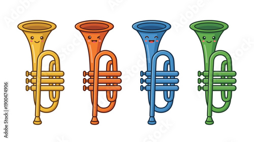 trumpet cute cartoon vector set , isolate on a white background. SVG and PNG