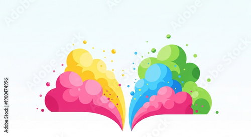Vibrant colorful clouds exploding from book pages on white background