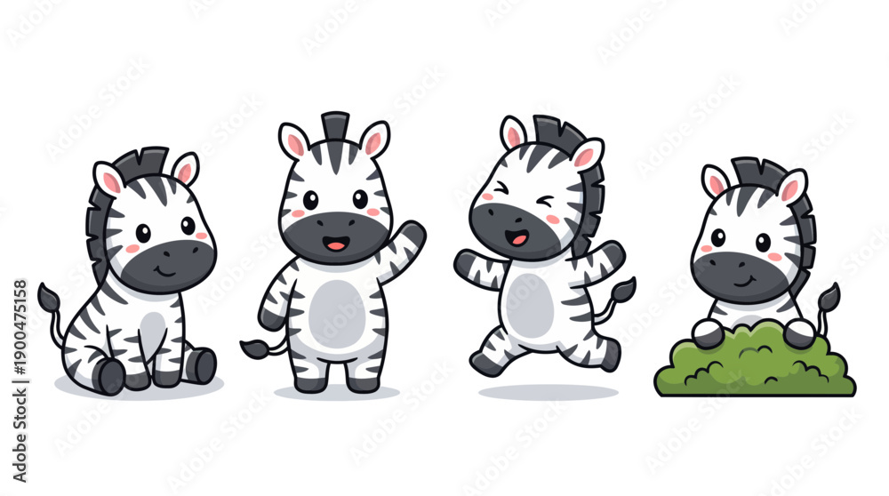 Fototapeta premium zebra cute cartoon vector set , isolate on a white background. SVG and PNG