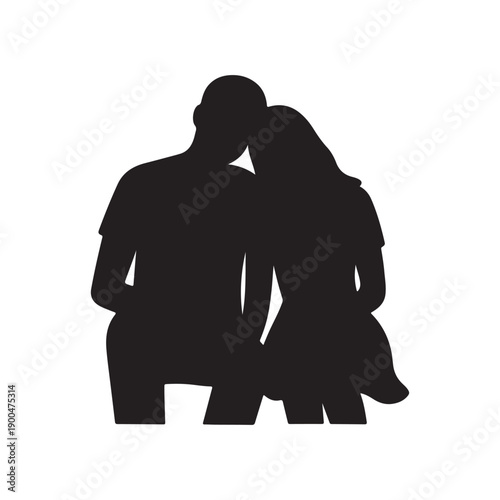 Couple silhouette sitting together – head resting on shoulder, symbol of comfort, love, and companionship