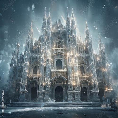 An architectural marvel where a cathedral’s spires and icicle