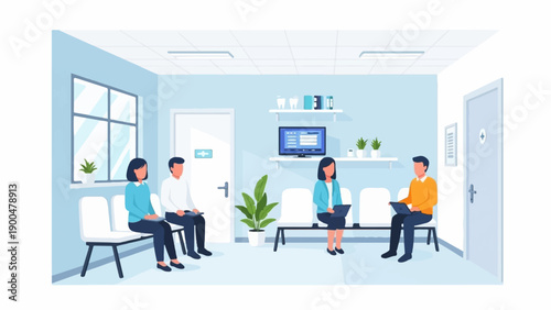People waiting in a clean, modern dental office reception area