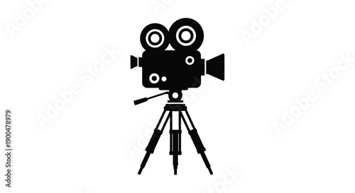 Vintage movie camera on tripod a striking black silhouette
