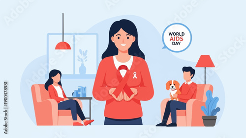 People with red ribbons for World AIDS Day observance and support