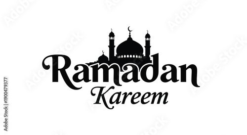 Ramadan kareem greeting with mosque outline illustration silhouette