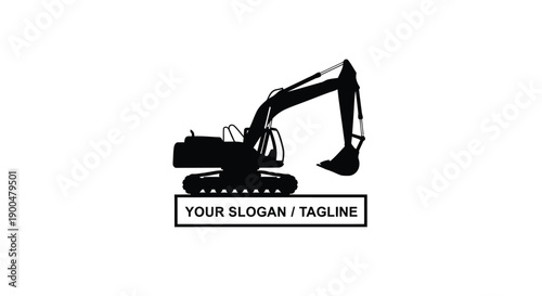 Black excavator graphic with tagline modern industrial design silhouette