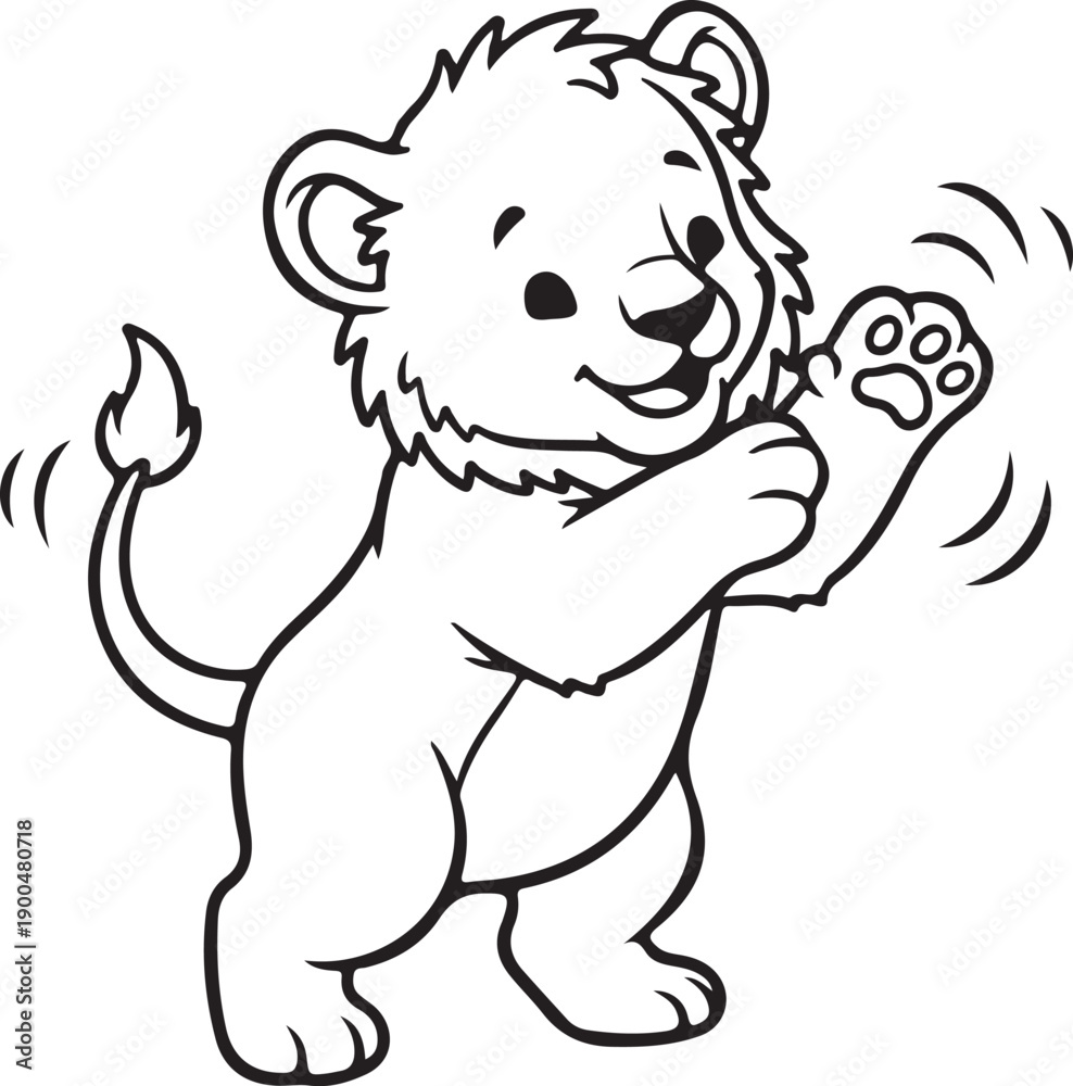 Obraz premium Cute Baby Lion Outline Silhouette Vector Illustration Simple Kids Animal Design
