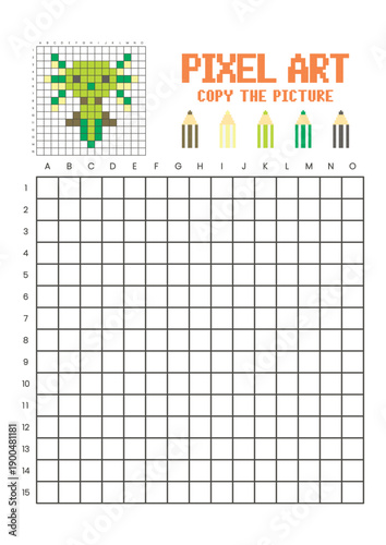 Copy the picture grid drawing worksheet for kids. Pixel art axolotl