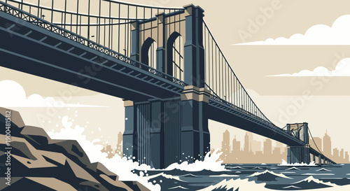 Brooklyn Bridge Vector Illustration New York City Landmark