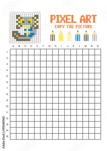 Copy the picture grid drawing worksheet for kids. Pixel art axolotl