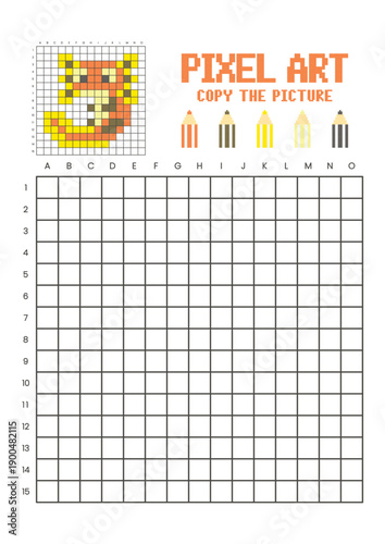 Copy the picture grid drawing worksheet for kids. Pixel art axolotl