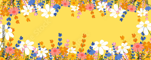 Spring and summer templates with beautiful blossom flowers and nature.set of cards with cute meadow flowers. Floral botanical for holiday  poster, invitation, social media post, Mother's Day, Easter.