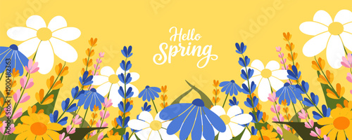 Spring and summer templates with beautiful blossom flowers and nature.set of cards with cute meadow flowers. Floral botanical for holiday  poster, invitation, social media post, Mother's Day, Easter.