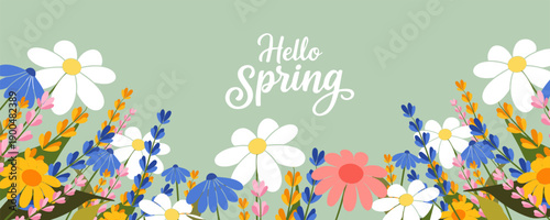 Spring and summer templates with beautiful blossom flowers and nature.set of cards with cute meadow flowers. Floral botanical for holiday  poster, invitation, social media post, Mother's Day, Easter.