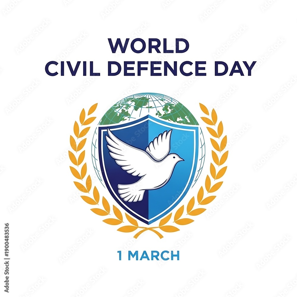 Obraz premium World civil defence day emblem featuring a dove and globe illustration