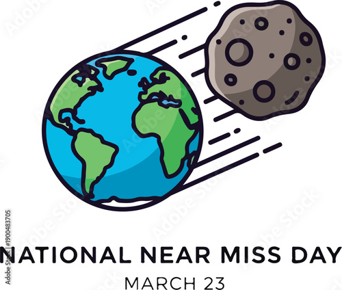 Illustration commemorating National Near Miss Day with Earth and asteroid