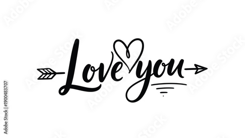 Sweet "Love You" calligraphy in a charming script font, adorned with a delicate heart and arrow doodle, perfect for expressing affection.