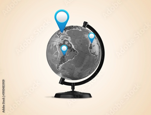 Composite collage location mark at world globe