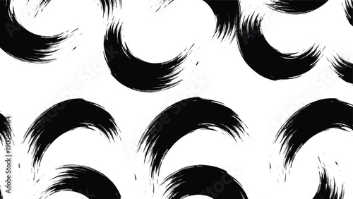Bold and expressive seamless pattern featuring large, sweeping black brush stroke curves on a crisp white background, creating a dynamic and artistic monochrome design.
